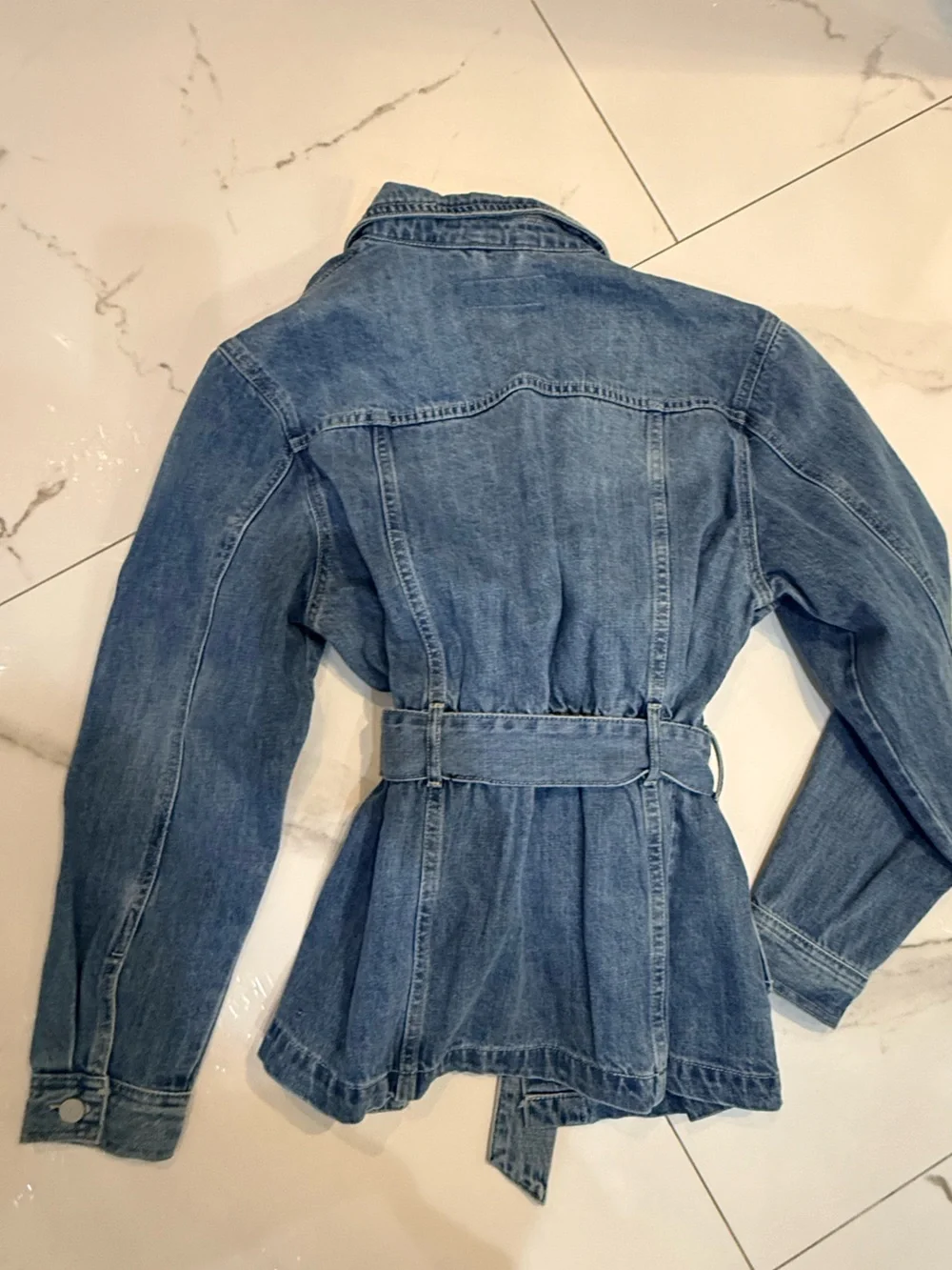 Blank NYC Left on Read Denim Utility Belted Jacket - Light Blue NWT Size Medium